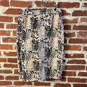 J. Crew Pink and Black linen Animal Print Pencil Skirt